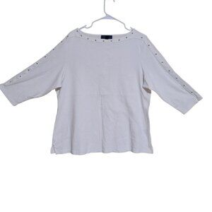 Karen Scott Womens 2X White Studded 3/4 Sleeve‎ Top